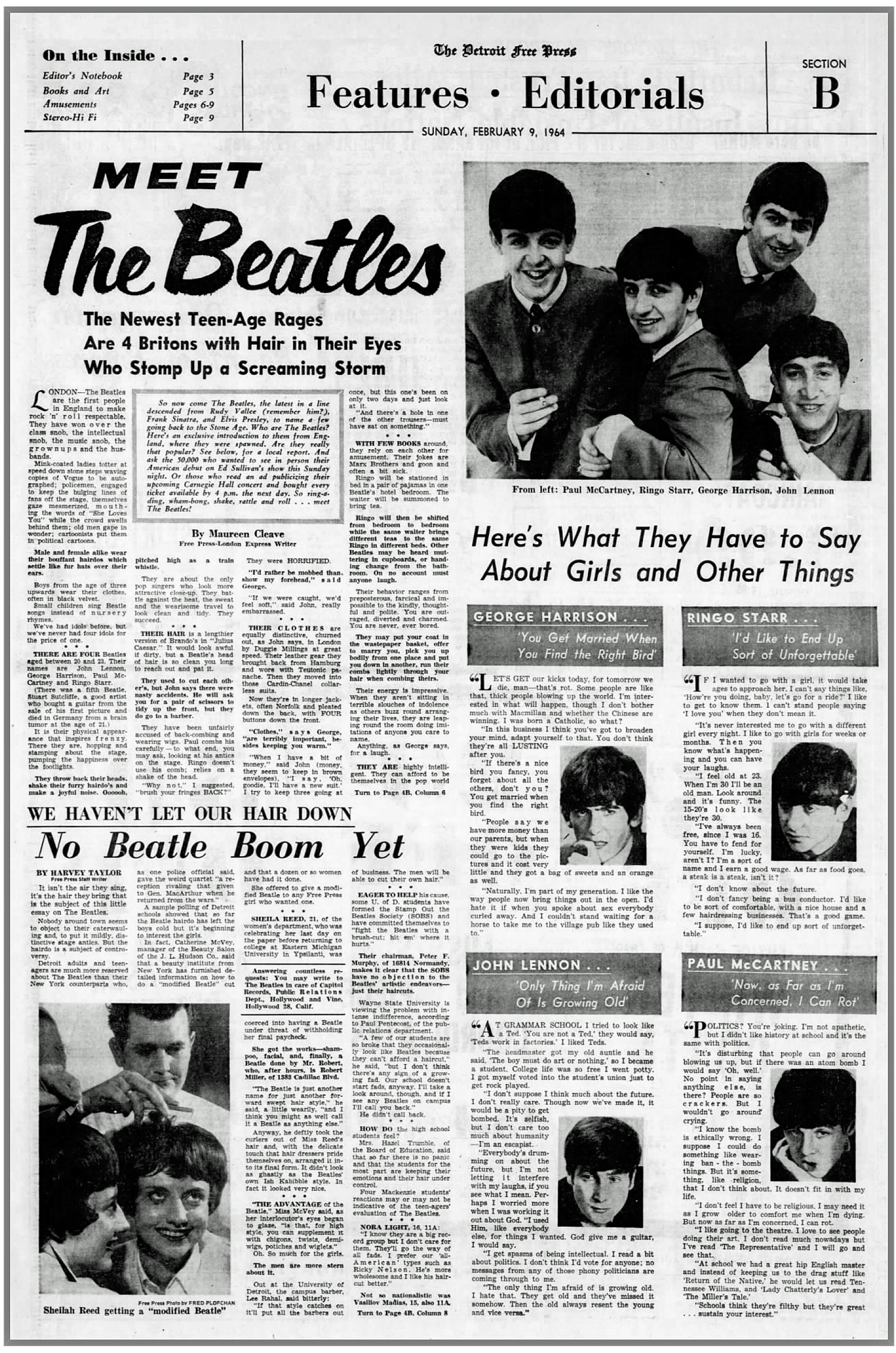FEBRUARY 9, 1964 Section B pg. 1B (click on image 2x for largest view).