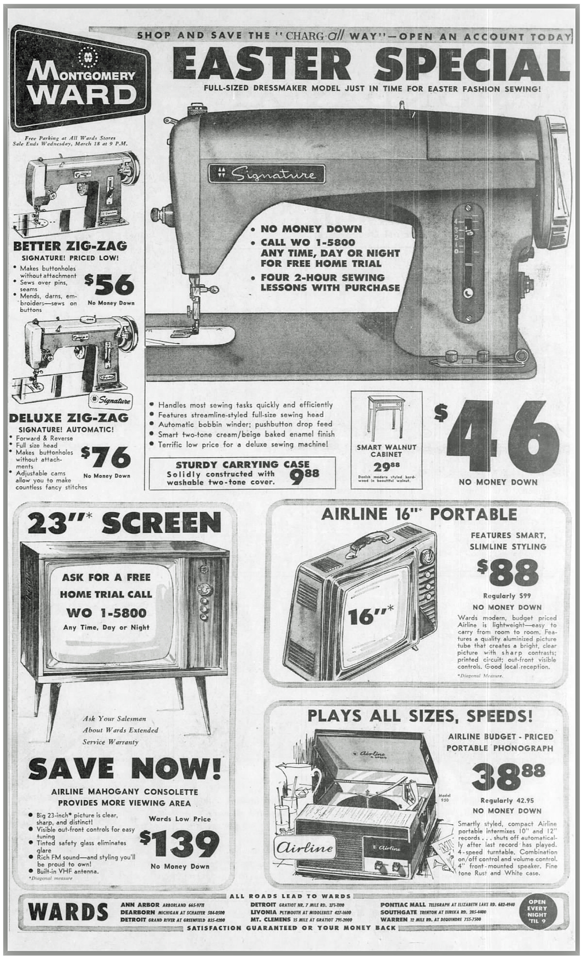 DETROIT FREE PRESS MONTGOMERY WARD AD: March 15, 1964 (click on image 2x for largest view)