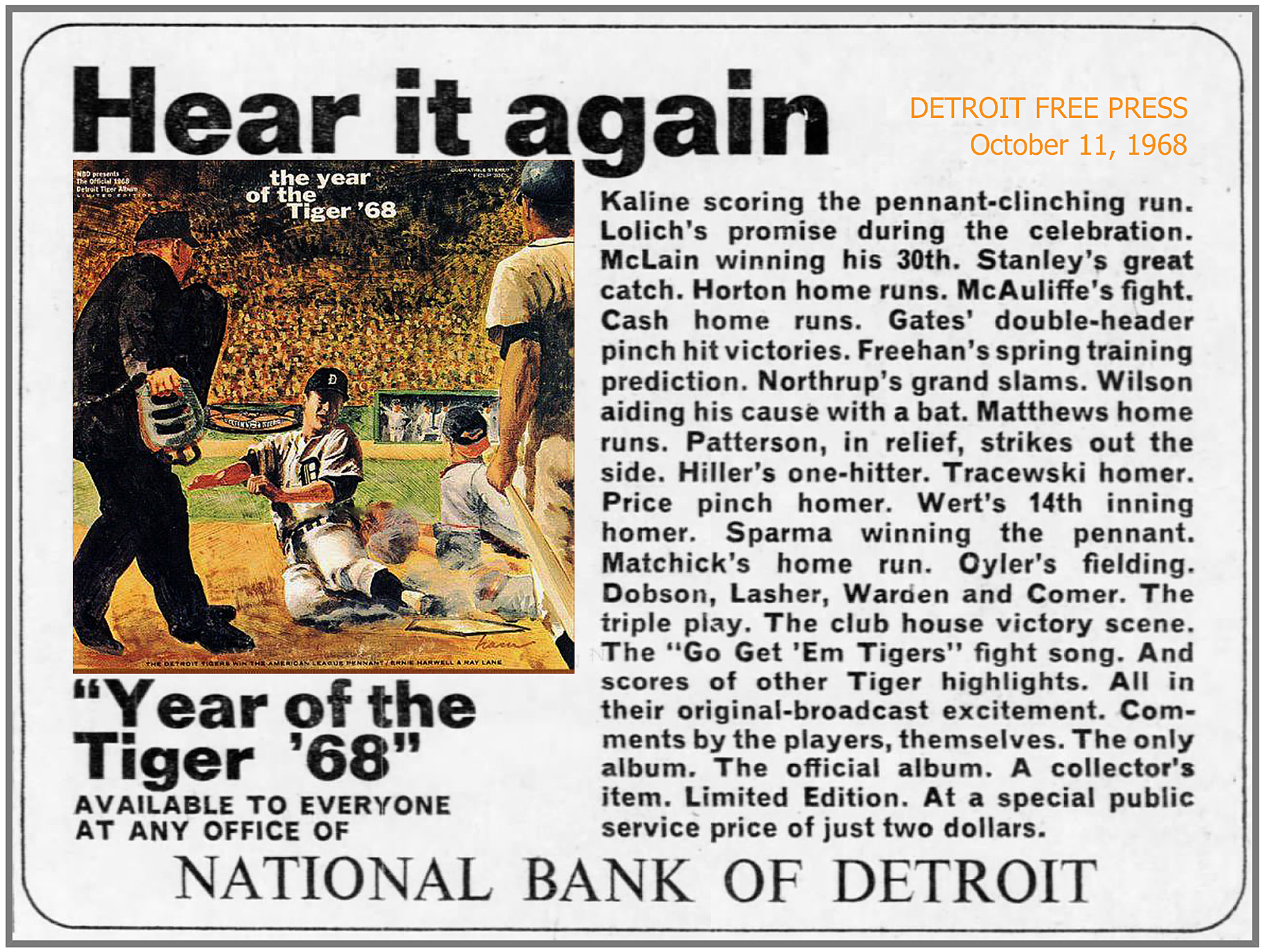 DETROIT FREE PRESS October 11, 1968
